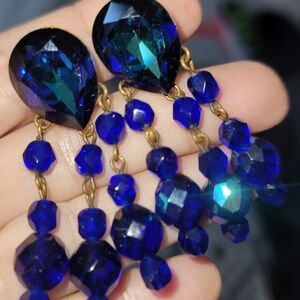 Blue Crystal Chandelier Earrings with Teardrop Design